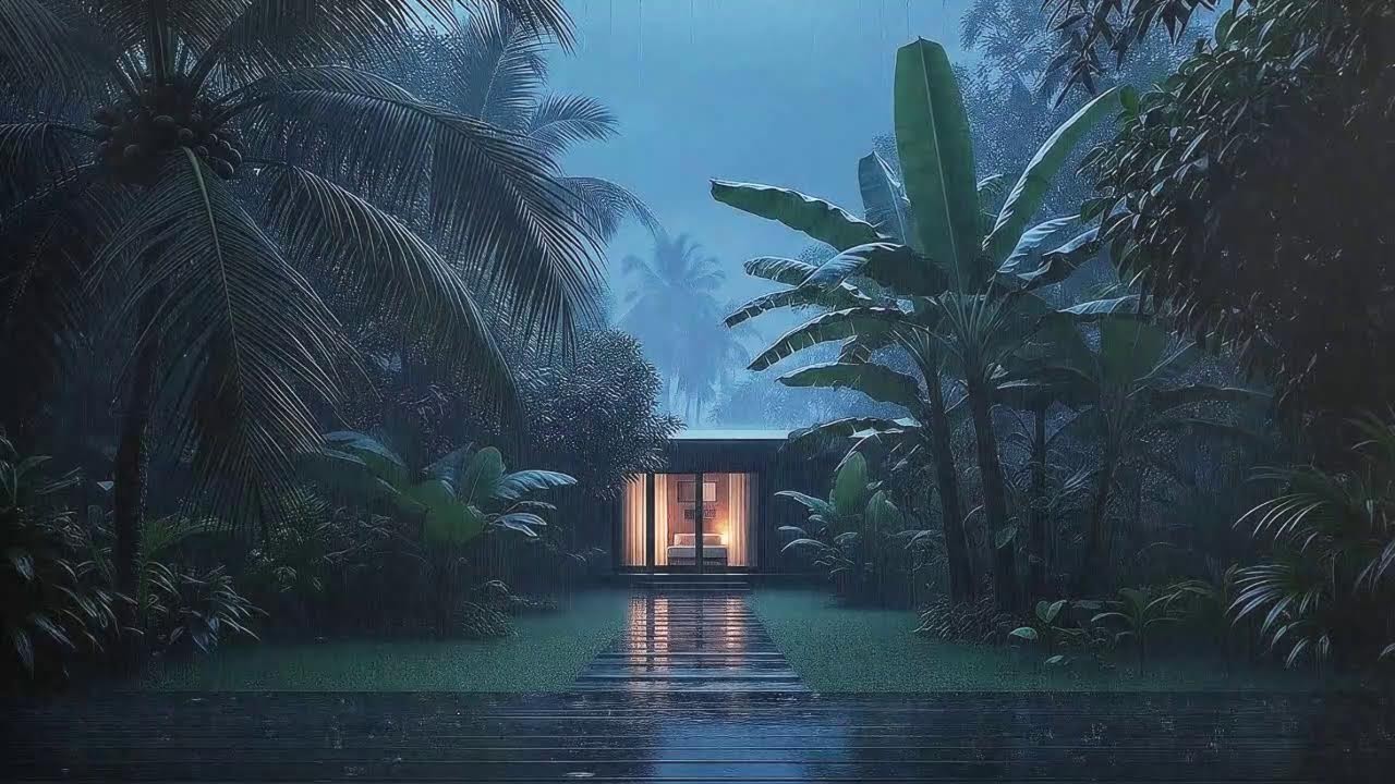 Fall Asleep Fast with Light Rain and Distant Thunder Echo at Wooden Cabin Terrace 🌧️