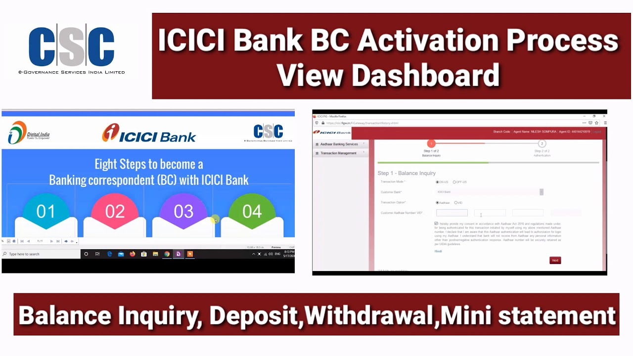 CSC ICICI Bank BC Activation and Dashboard View
