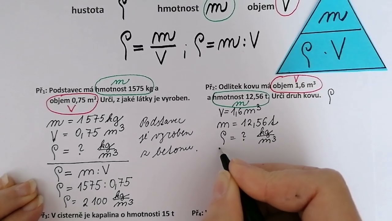 Hustota - výpočet hustoty 1 - příklady, slovní úlohy (kg/m3)