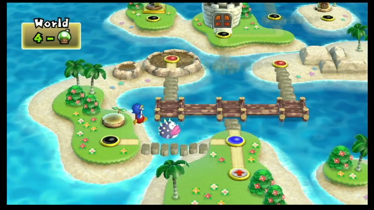 I play half of world 4 (lots of mini mushroom shenanigans)