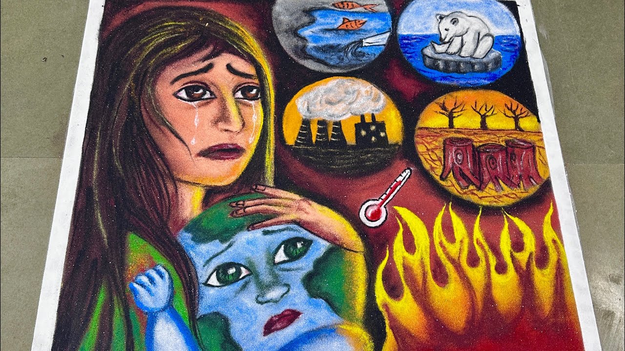 Global warming rangoli for competition | save earth  | save environment  | rangoli for competition