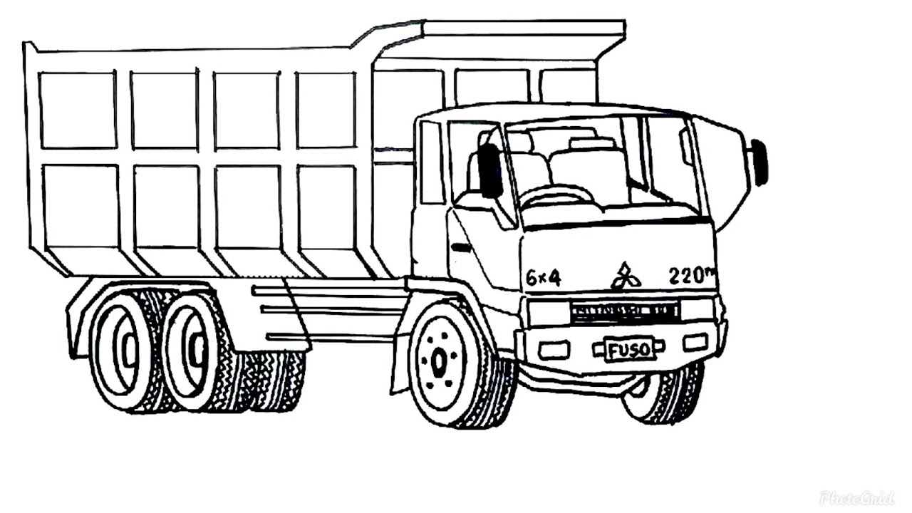 Truk Fuso Dump Truk Tronton, Cara Menggambar Mobil Truk Fuso, Tutorial Episode Menggambar #235