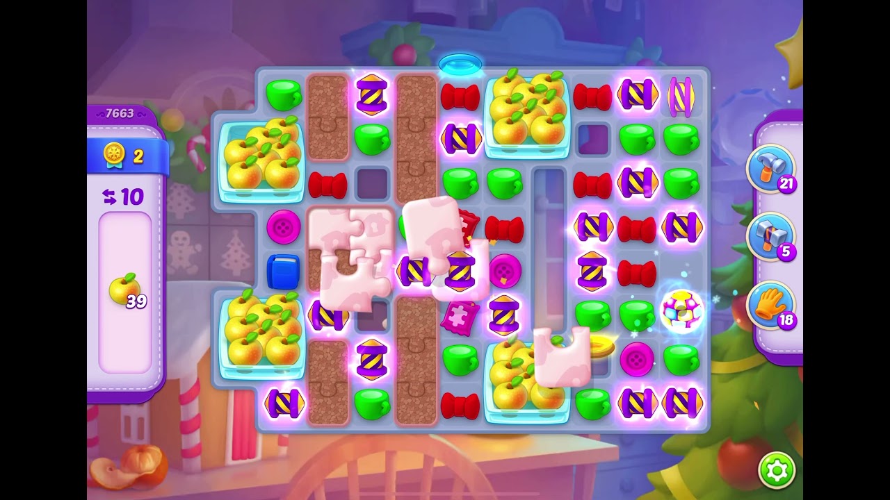 HomeScapes Level 7663 no boosters (14 moves)