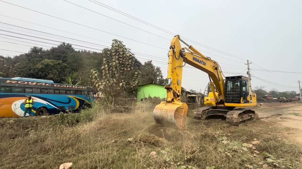 Powerful Komatsu Excavator Clearing Bushes | Heavy Machine Work in Nepal” 🚜🔥