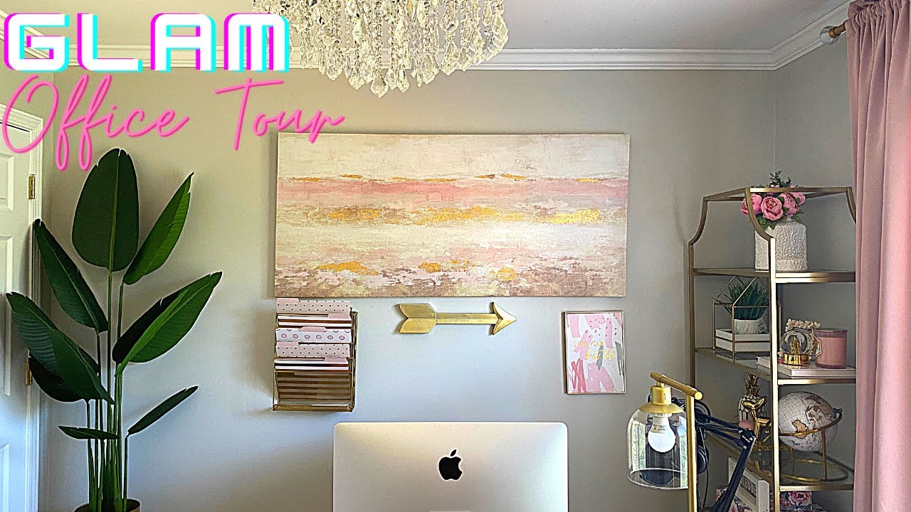 GLAM OFFICE TOUR | DECORATE WITH ME | PINK AND GOLD HOME OFFICE