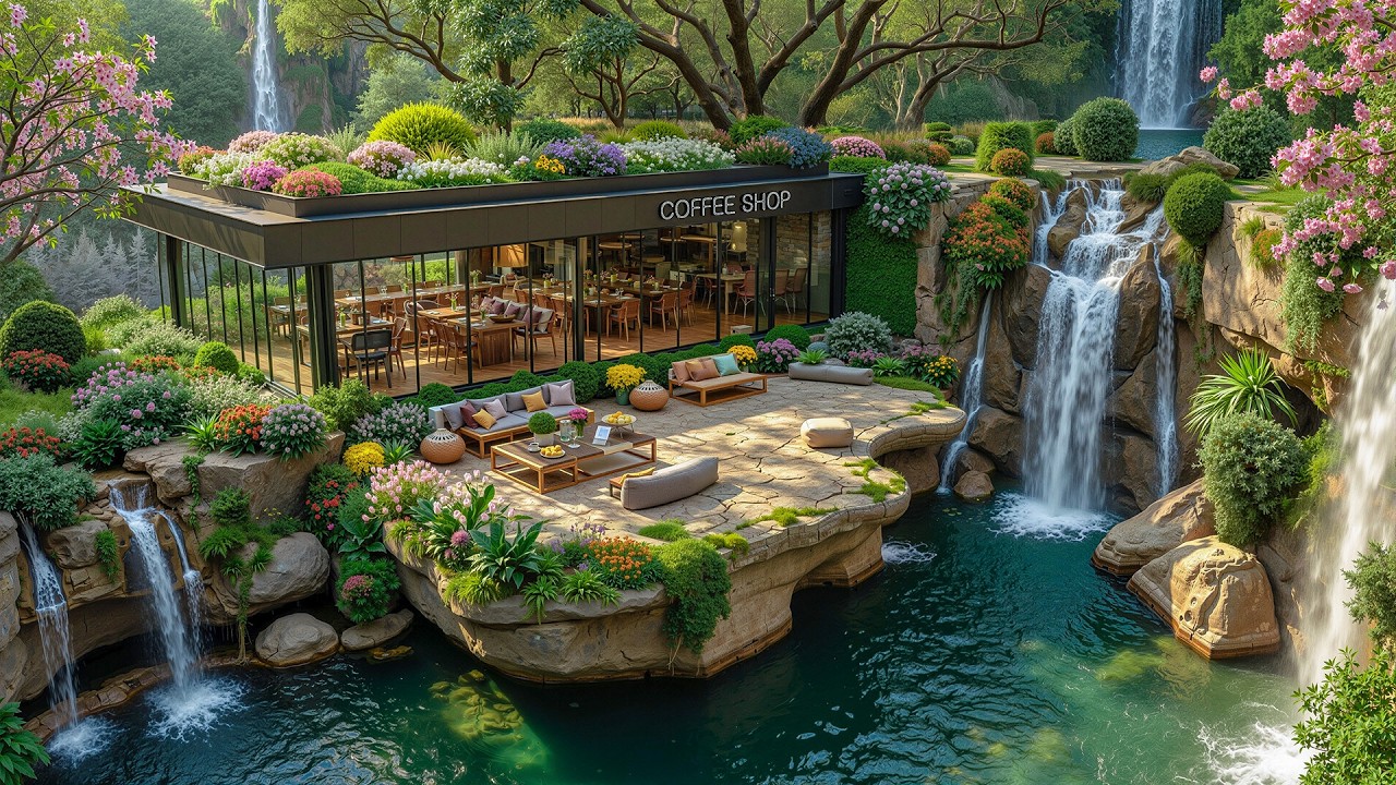 Soft Spring Forest Waterfall Outdoor Coffee Shop Jazz 🌿 Relaxing Jazz for Calm Mornings