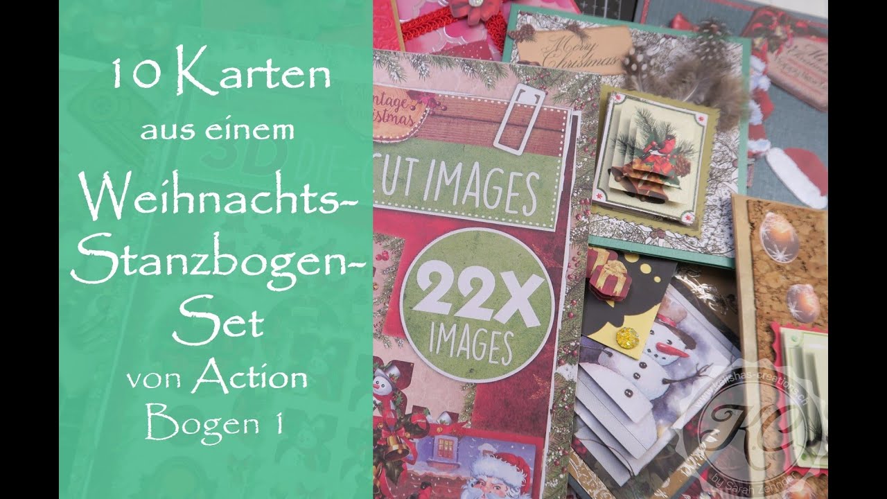 10 Karten aus 1 Weihnachts-Stanzbogen-Set von ACTION Bogen 1