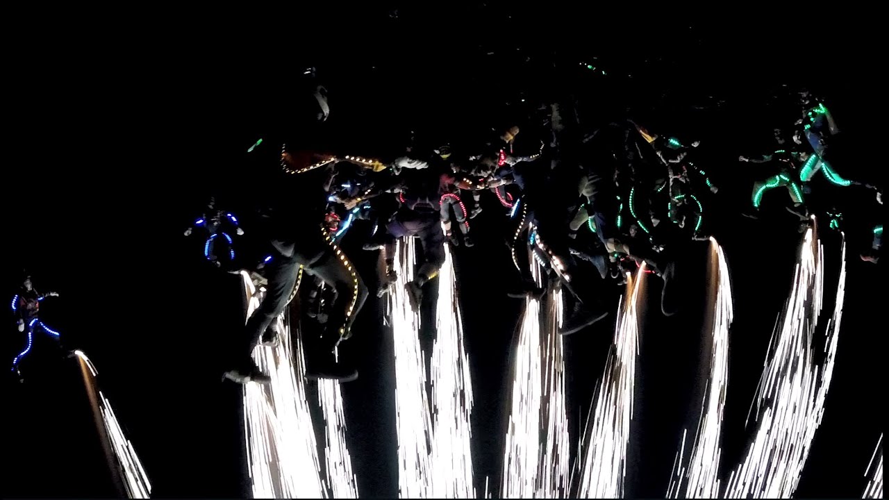 Unique Skydive - MAX PYRO Night World Record Attempt - 38 Way Head Down Jump