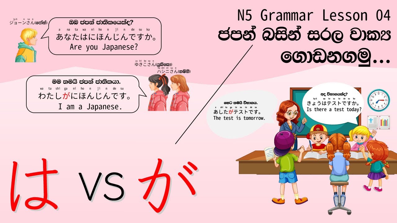 【N5 Grammar Lesson 4】は vs が particle in Sinhala | ජපන් බසින් සරල වාක්‍ය ගොඩනගමු.