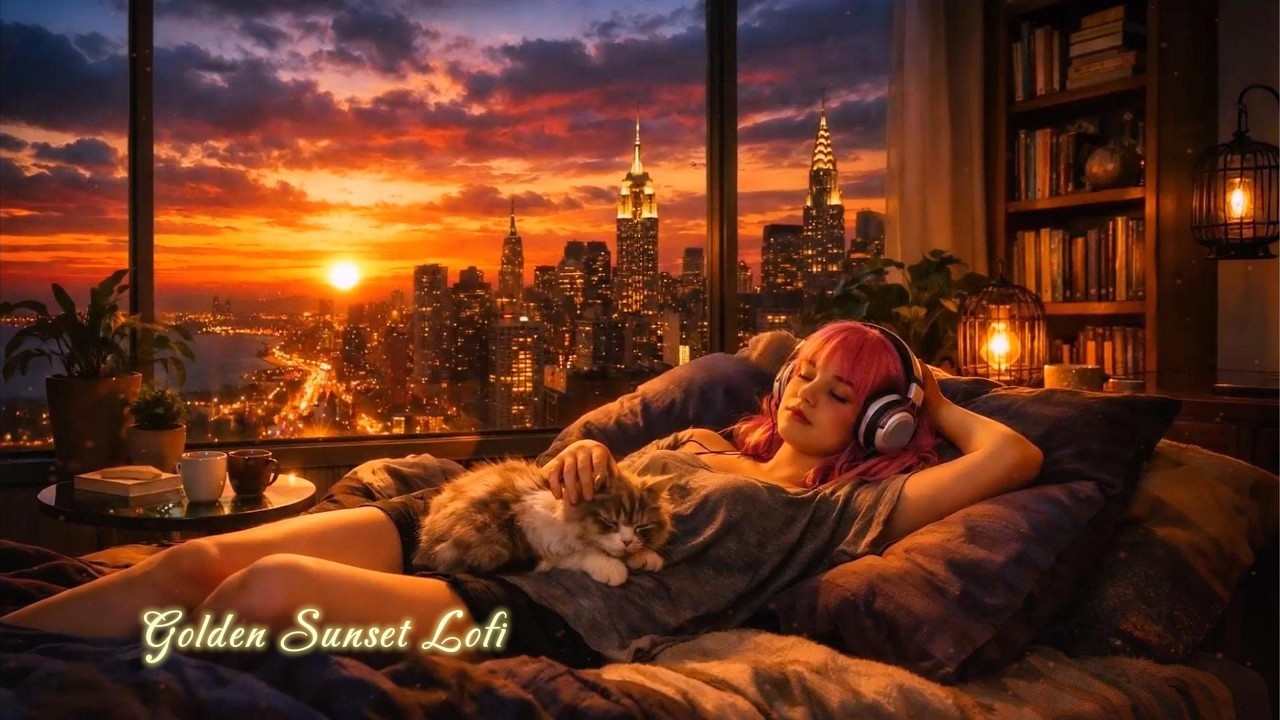 Golden Sunset Lofi 🌇｜夕焼けのローファイ睡眠｜金色夕陽的城市夜景中睡著