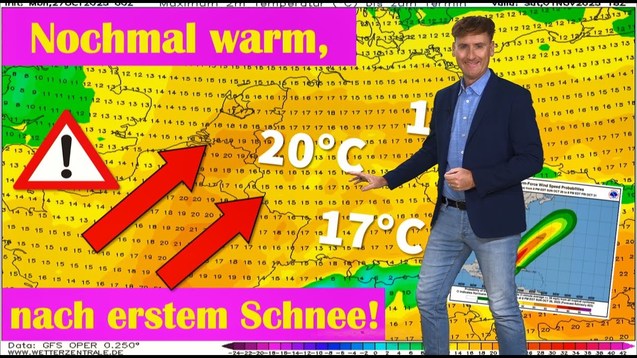 Nach Fr&uuml;hwintergru&szlig; mit erstem Schnee bald wieder mild - bis 20&nbsp;&deg;C! Mega-Hurrikan Melissa kommt!