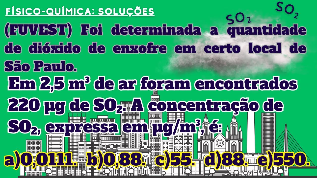 (FUVEST) Foi determinada a quantidade de dióxido de enxofre em certo local de São Paulo.