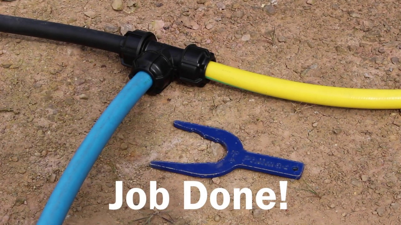 Philmac Normal Gauge Tee installation for  Flexi Hose and Blue Pipe