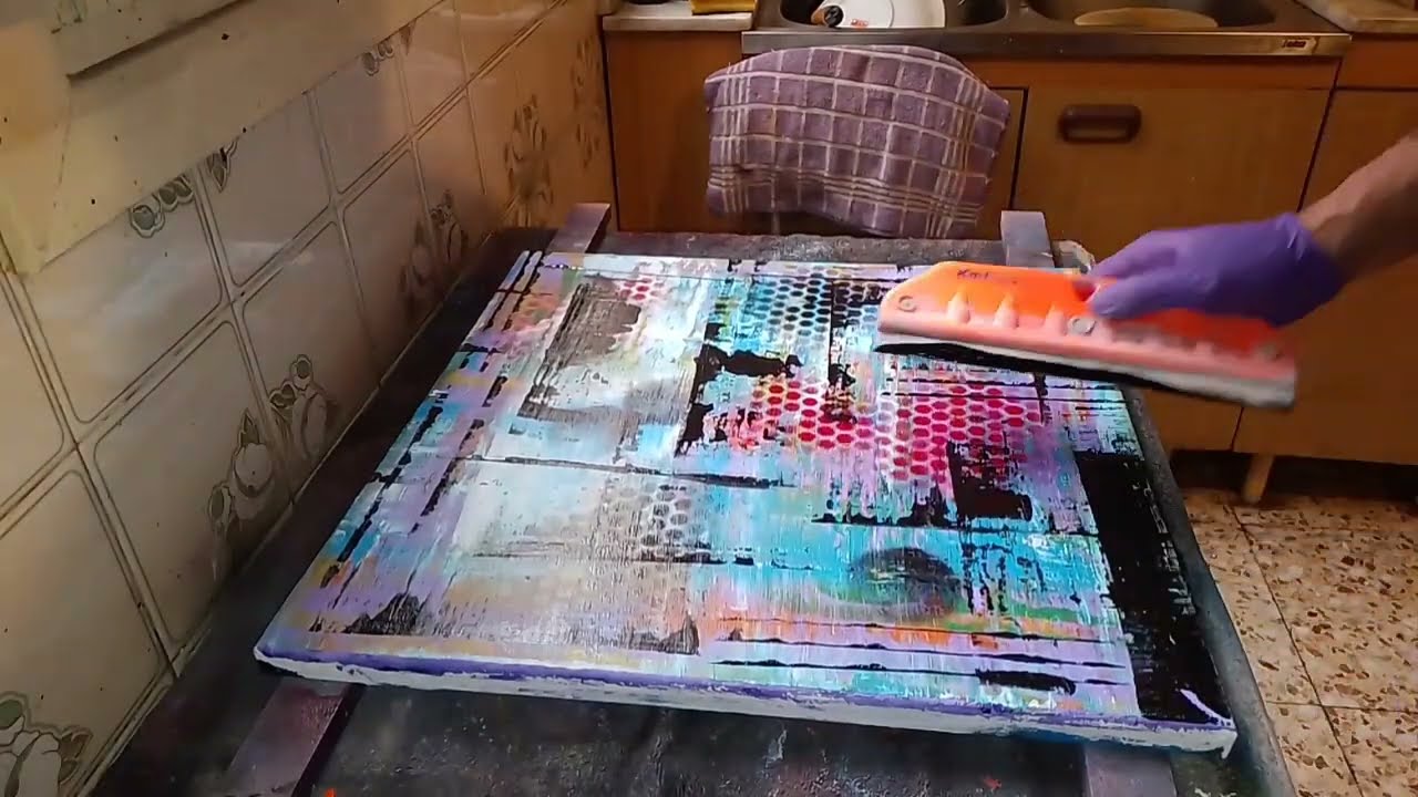cómo pintar un abstracto con raspador#mezcla de colores