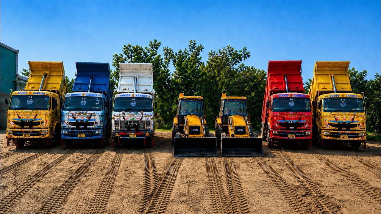 JCB 3Dx 🟡Backhoe Machine Loading Mud in 2 TATA Signa Truck 🚚 | Swaraj 855 Tractor | Bharatbenz Truck