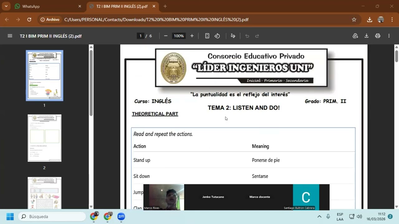 TEMA 2 I BIM INGLÉS PRIM II CLASE 1