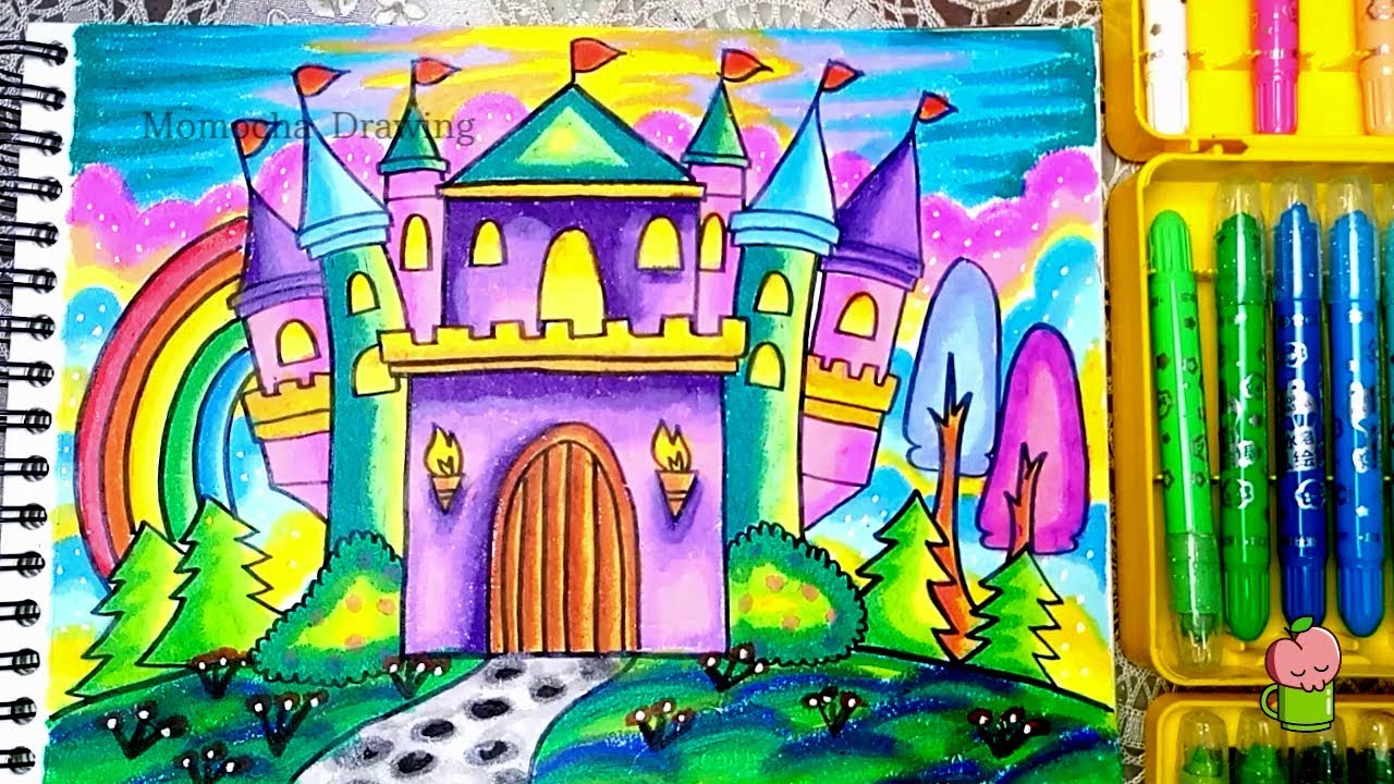 Cara menggambar dan mewarnai ISTANA & Tips Menggambar Bagus (Gradasi Oil Pastel) untuk pemula