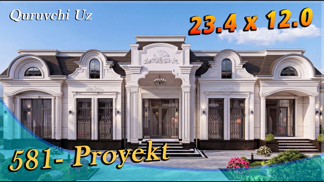 23.4 x 12.0 м | Zamonaviy Uy proyekti | Ishtixonga loyiha qildik Quruvchi Uz | Proyekt №  581