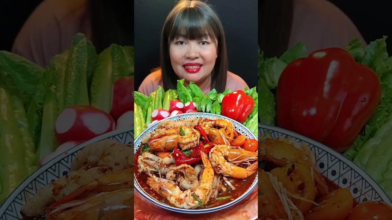 ตำเหลากุ้งสุกใส่เล็บมือนาง เผ็ดจัดจ้าน กินกับผักสดกรอบๆ อร่อยสุดๆ @ตั้งใจกิน