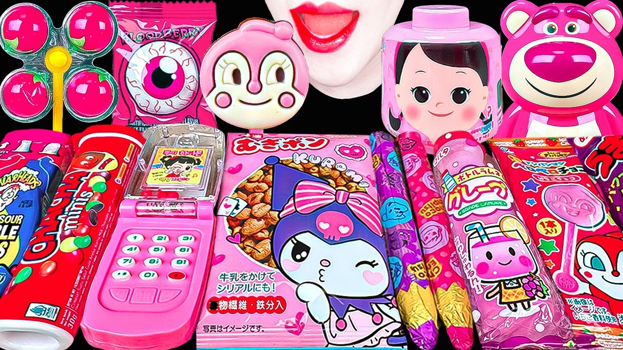ASMR PINK CANDY🩷CELL PHONE KUROMI LOTSO BEAR EYE JELLY CRAYON 핸드폰 랏소베어 눈알젤리 핑크색 캔디 먹방 EATING MUKBANG