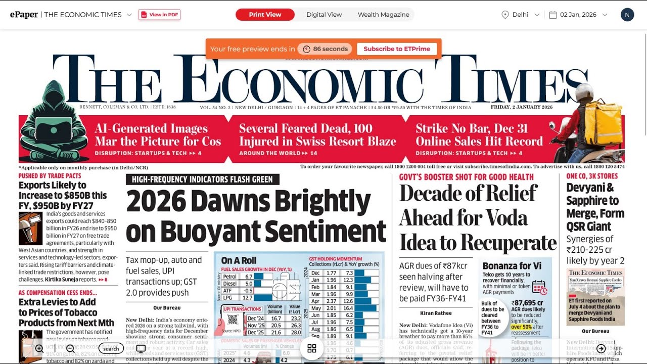 2 January 2026 | The Economic Times Newspaper | Daily Finance & Business News Analysis