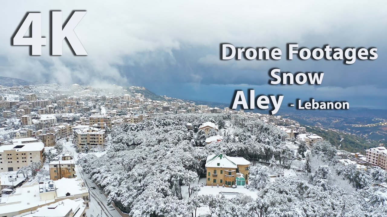 Snowfall in Lebanon (Aley city)  | Aerial Winter Snow footages ,4k, soft music relaxing audio track