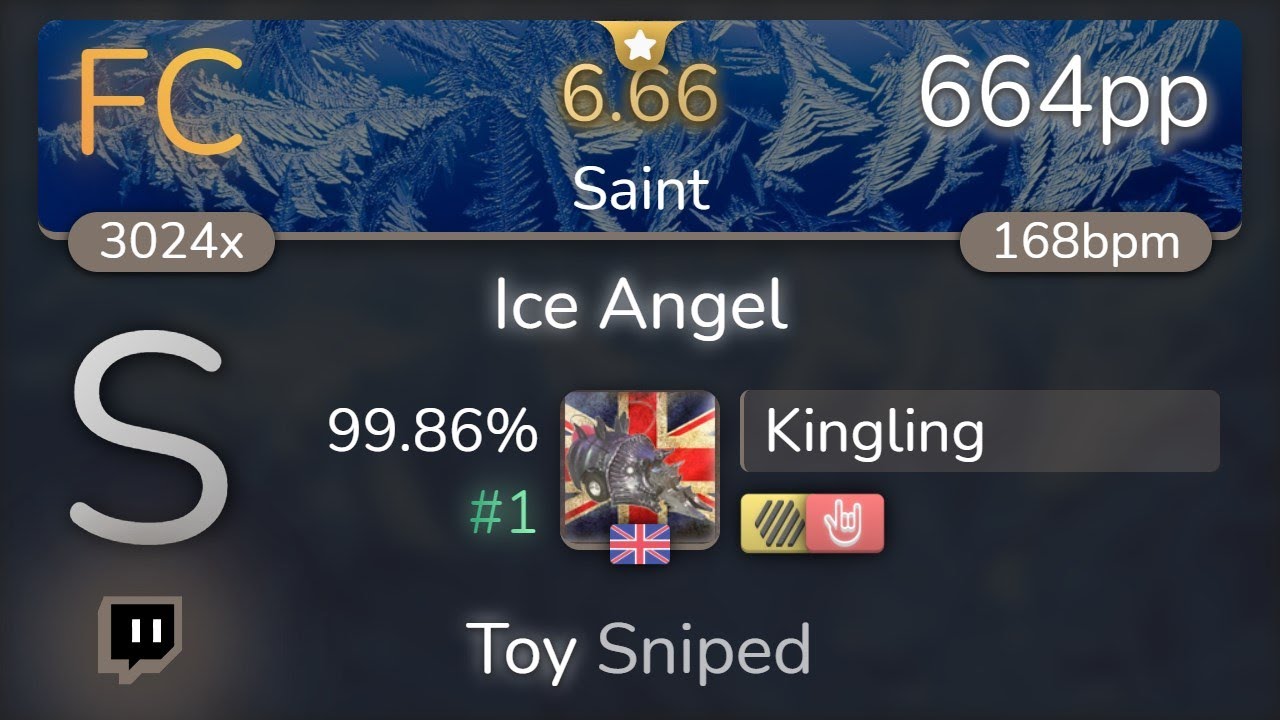 [Live] Kingling | Yooh - Ice Angel [Saint] +HDHR 99.86% {#1 664pp FC} - osu!