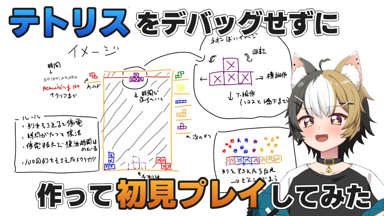 [ 自作 ] テトリスをひたすらコードだけ書いて作り、最後にまとめてバグ直しするやつ