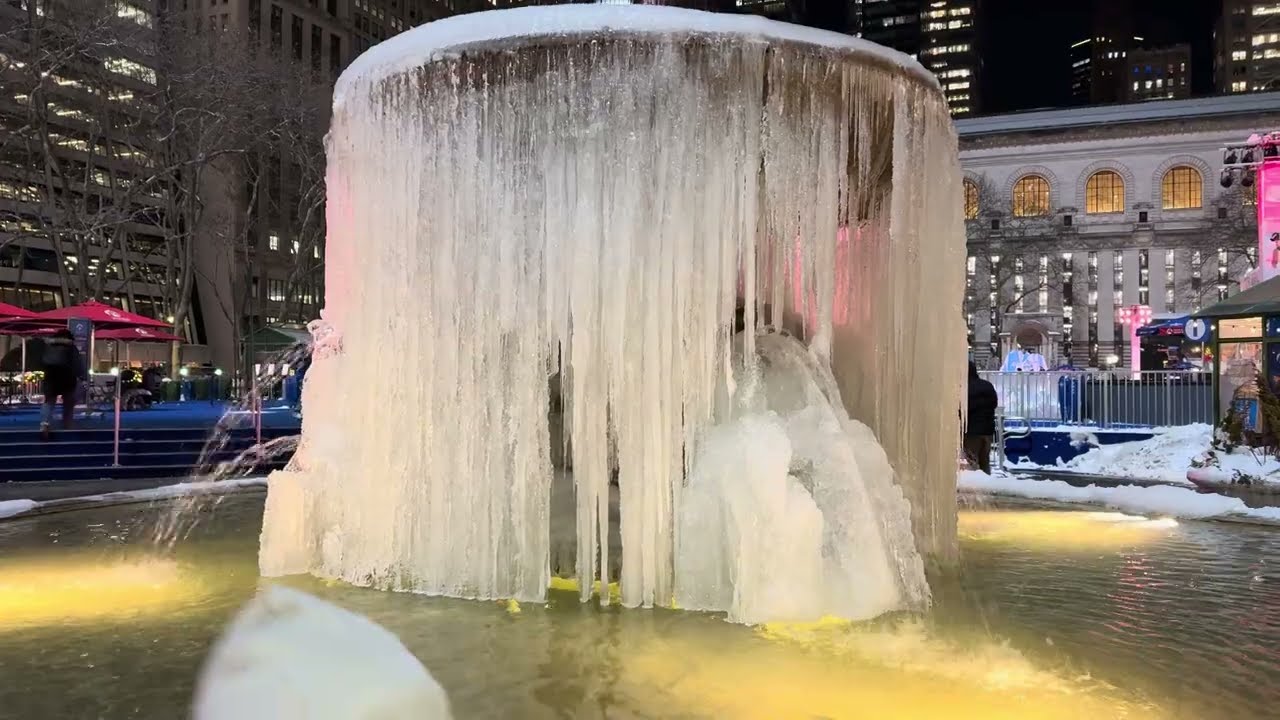 4K Winter's Icy Oasis: The Frozen Fountain in Bryant Park