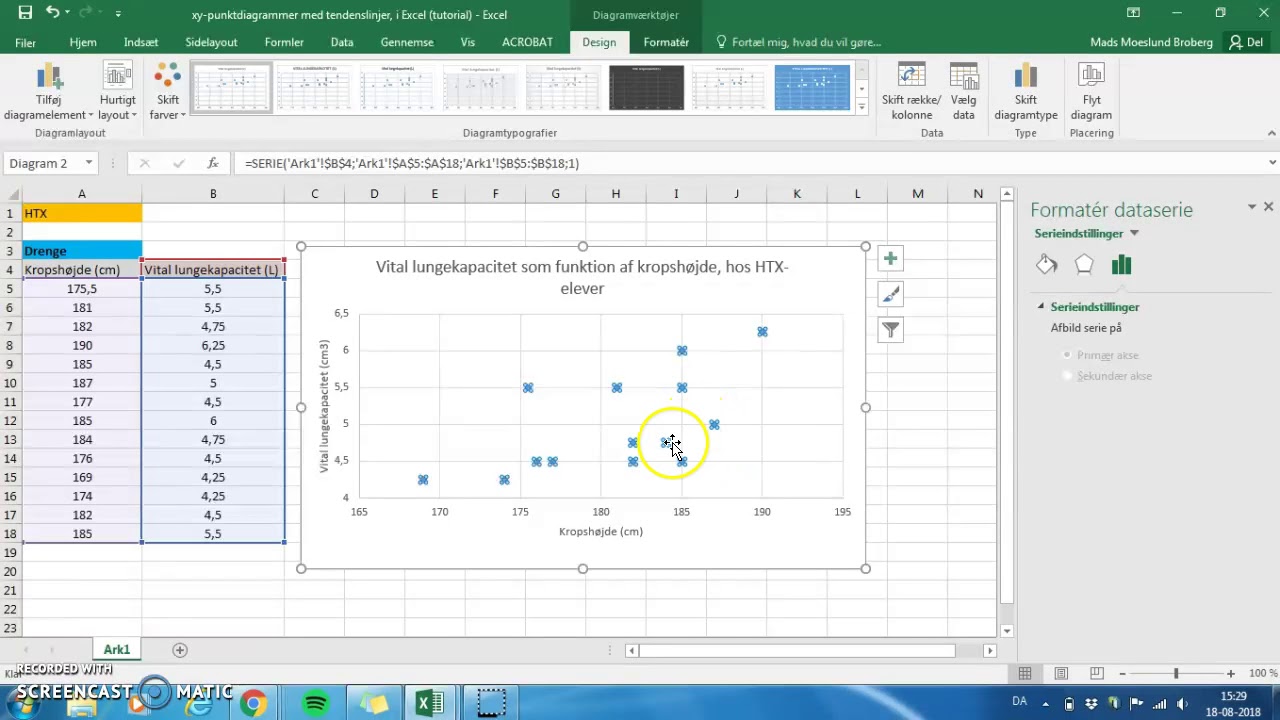 XY-punktdiagramm med tendenslinje, i Excel (tutorial)