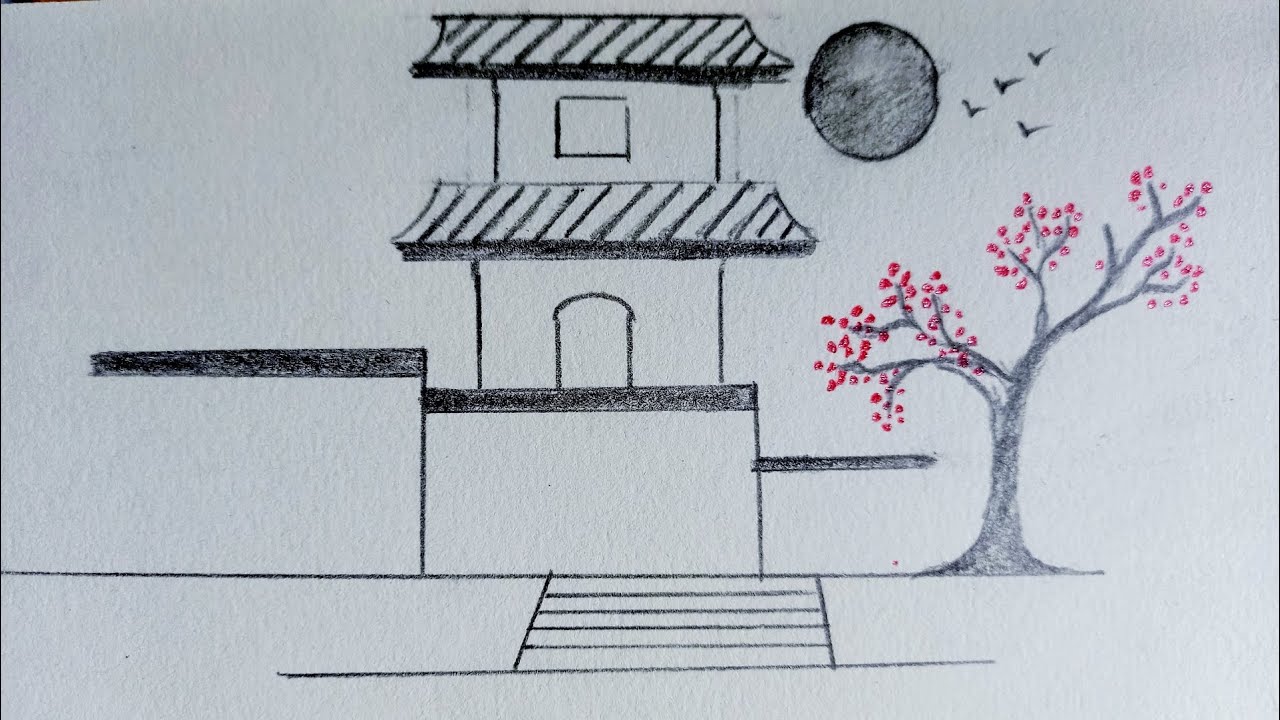 Easy Line Cscenery  Drawing | Pencil drawing | Step by Step | Easy drawing ideas for beginners