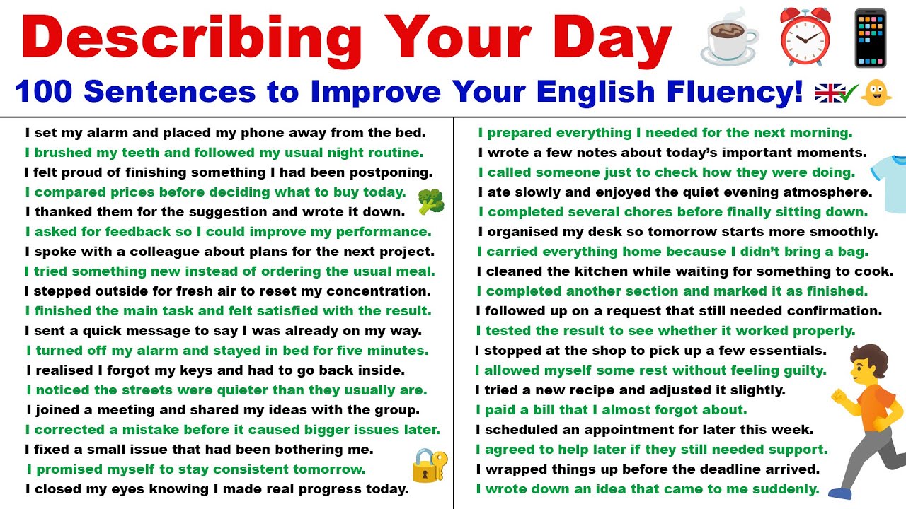 Describing Your Day: 100 Sentences to Improve Your English Fluency!