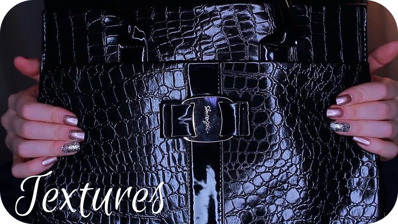 ASMR Tapping and Scratching Textured Bags &ndash; Studs, Beads, Faux Crocodile Fabric &ndash; Close Up Visuals