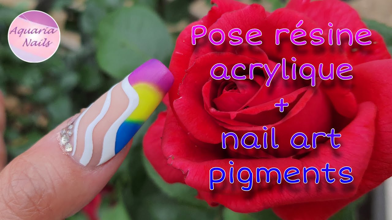ONGLE acrylique sur chablon et nail art pigments néons
