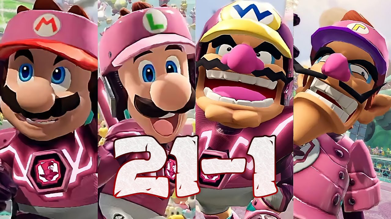 Mario Strikers Battle League Mario Luigi Wario and Waluigi Gameplay Magicians