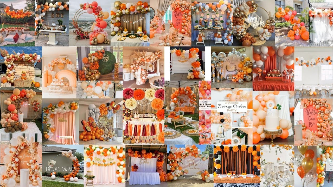 Amazing 😍 orange themes /birthday 🎉 decorations/0range Flowers and balloons decoration ❤️😍🥰❤️💚🧡💜