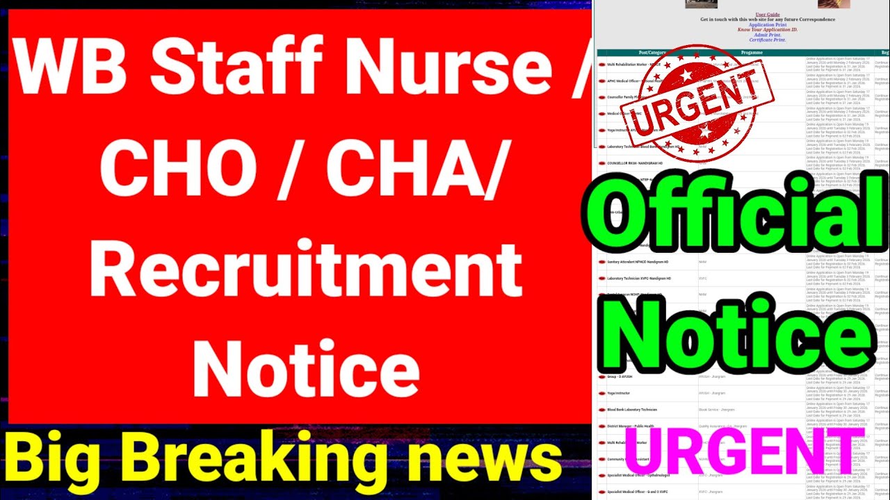 📌💥WB Staff Nurse / CHO/ CHO New Notice 💥📌Staff Nurse documents verification notice 📌💥 CHO Jobs 