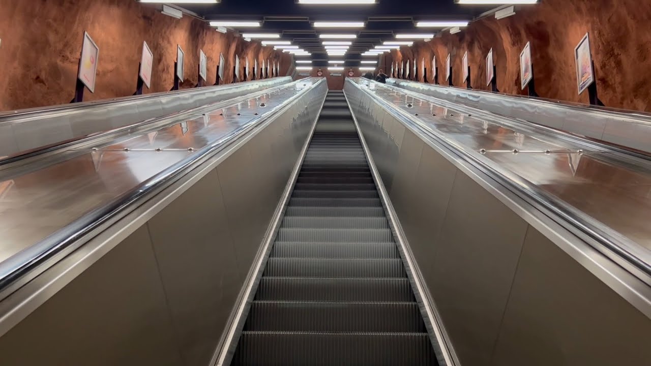 Stockholm, Sweden. Radhuset Pt 2/2 3x Escalator Ride at Metro station exit side 2