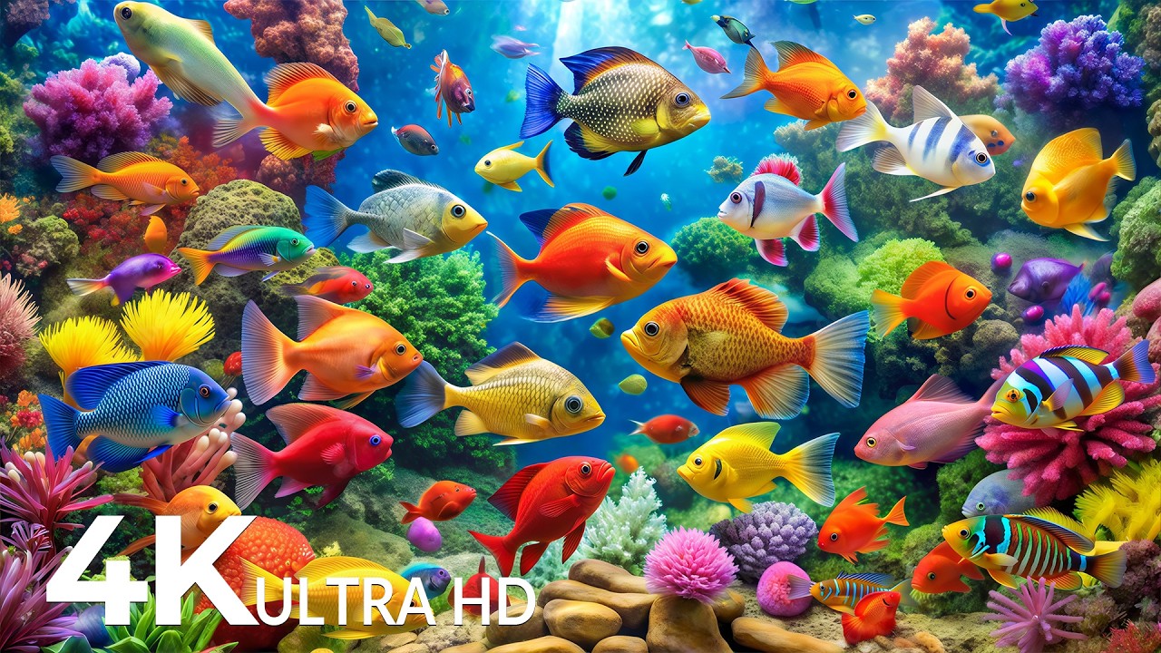 AQUARIUM 4K (ULTRA HD) - Beautiful Fish Swimming & Colorful Sea Life Video 🐠 Deep Sleep Music #40