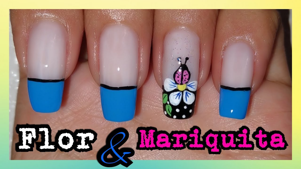 DECORACIÓN DE UÑAS FACIL FLOR Y MARIQUITA ♥♥♥ NailArt By Andy