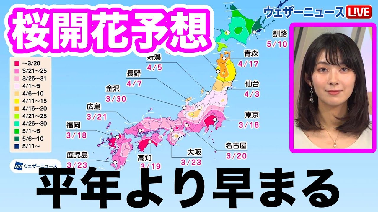 【2023年 第四回 桜開花予想】全国トップは東京と福岡で3月18日　平年より早まる予想