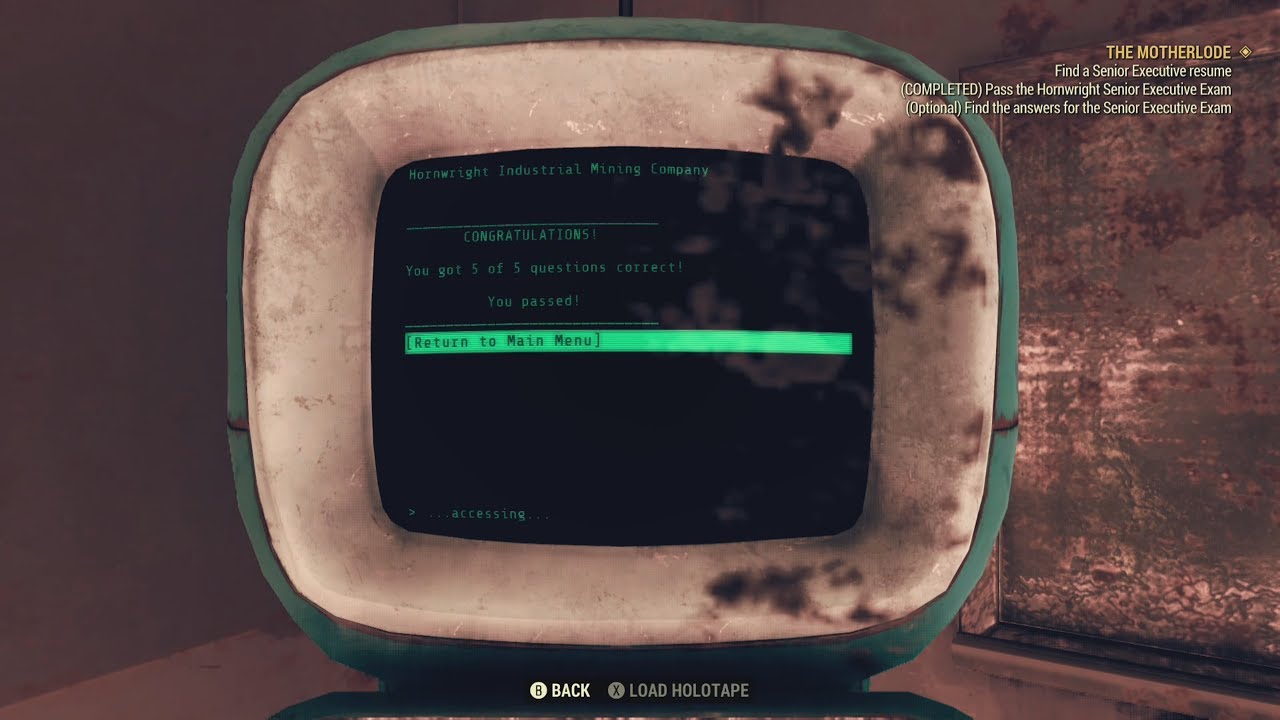 FALLOUT 76 The Motherlode - How to pass the Senior Executive Exam (Answers)