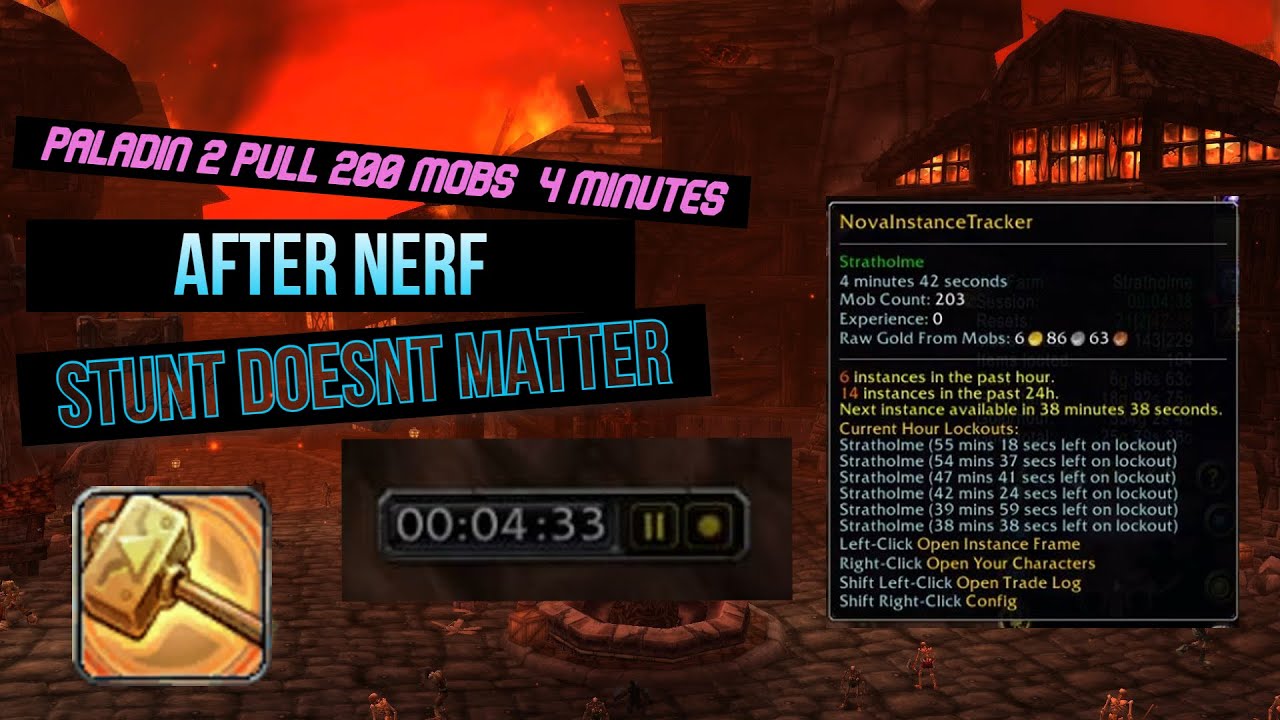 Paladin Stratholme Nerf still can 2x pull 200+ Mobs in 4 minutes No stunt!