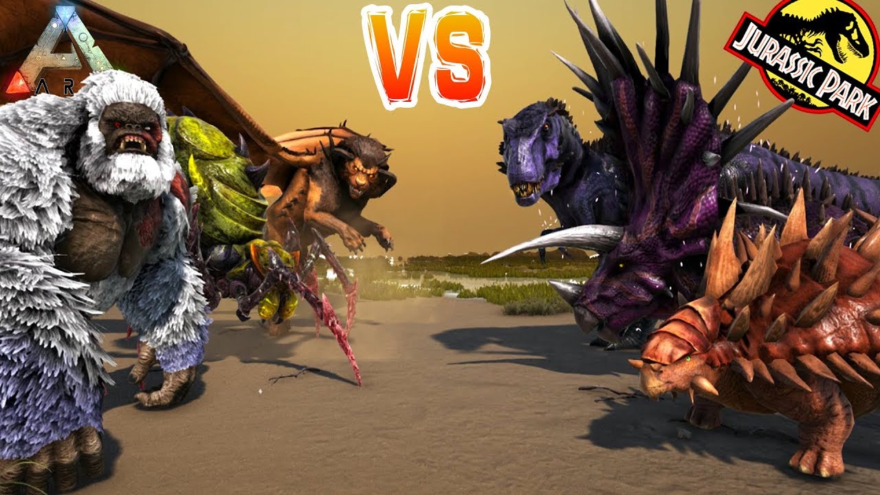 ARK BOSSES vs JURASSIC PARK BOSSES!! Ark Survival Evolved Boss Battles Jurassic Park Expansion Mod