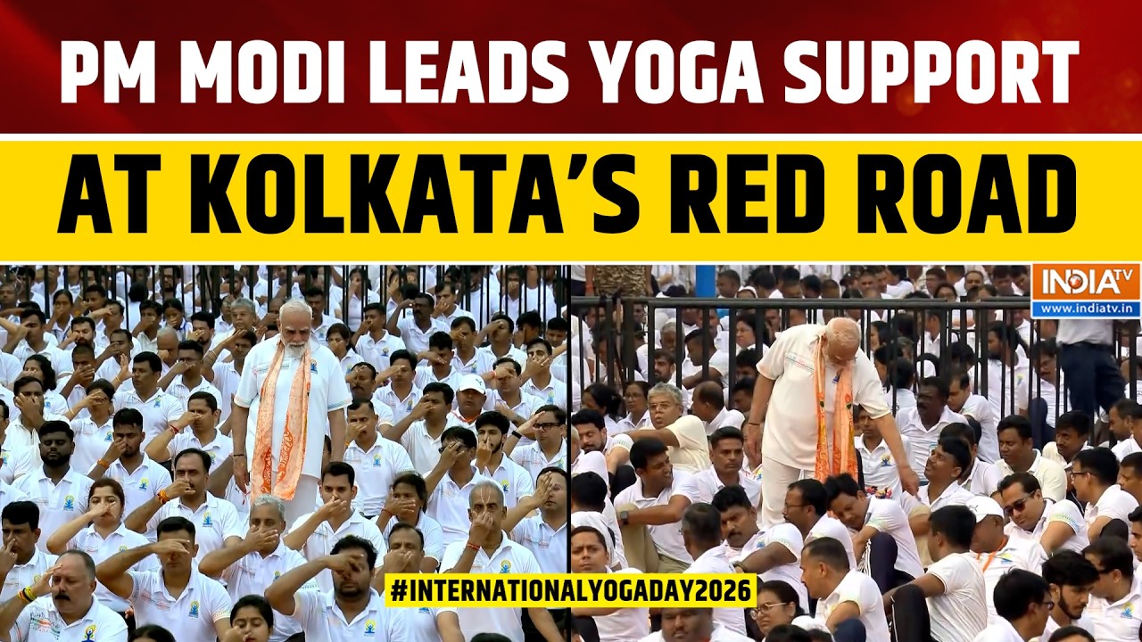International Yoga Day 2026: PM Modi Joins Mass Yoga Event, Helps Participants at Kolkata Yoga Event