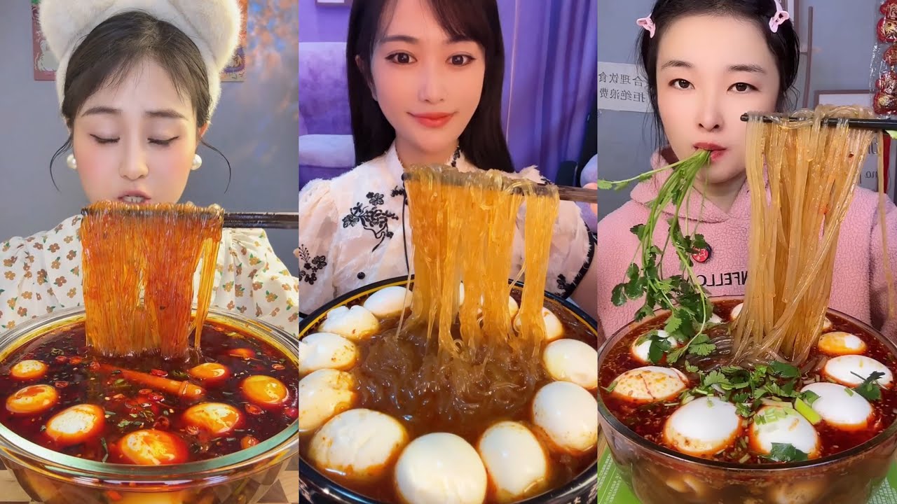 YUMMY SOUP SOFT NOODLES AND BOILED EGGS 美味的中国菜 RELAXING FOODS ASMR