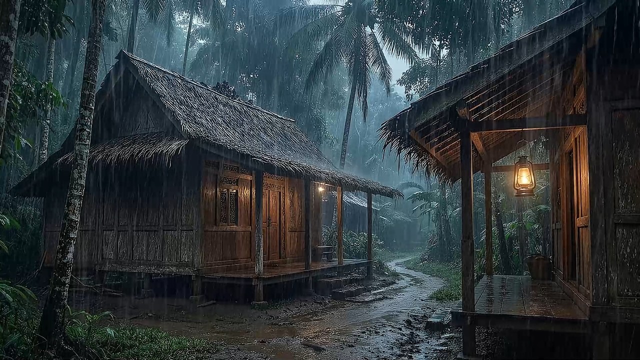 Peaceful Rain at Night for Sleep | Ancient Village Atmosphere, Deep Healing, Calm Mind, Reduce Stres