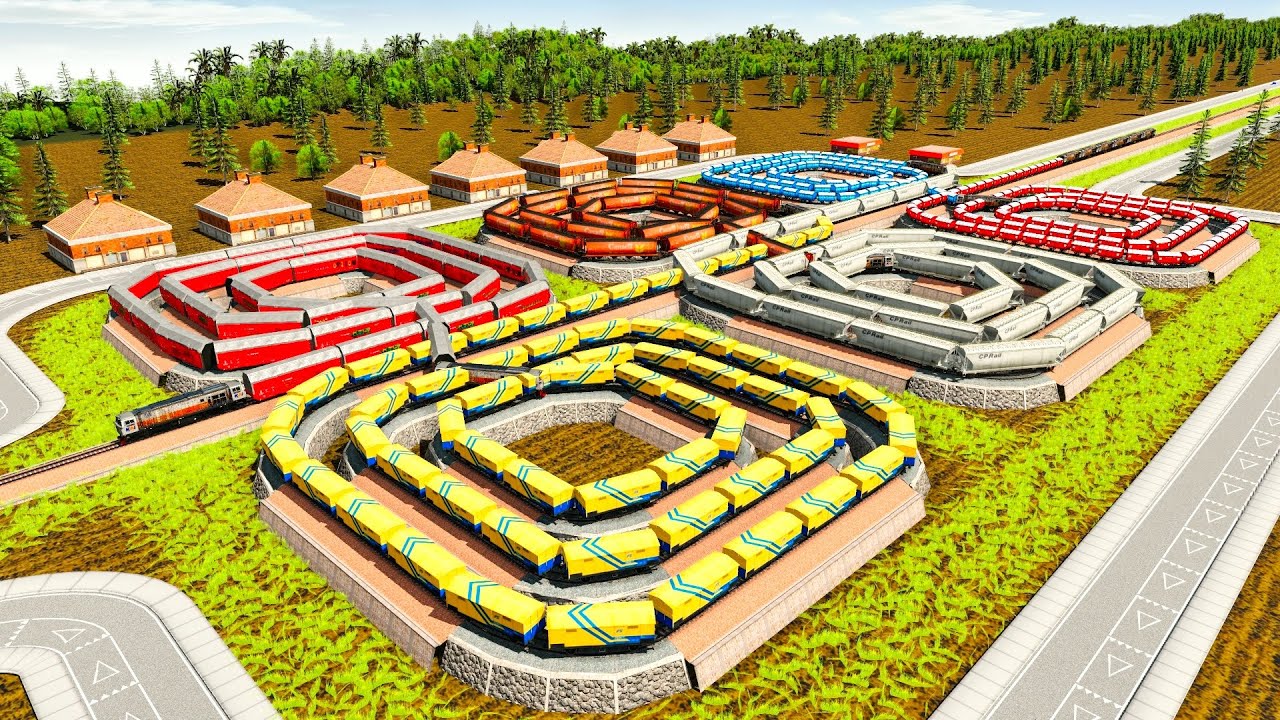 6 Looping Box Extreme Train Tracks 2 Colors🚂Train Rotating On Six Rails Mini Maze Tracks⚠️Trainz 19