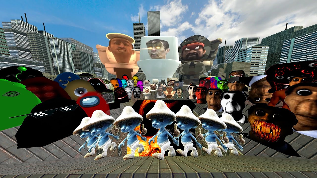Angry Munci Family, Obunga Family, Selene Family, Skibidi Toilet Family And Smurf Cat Nextbot Gmod