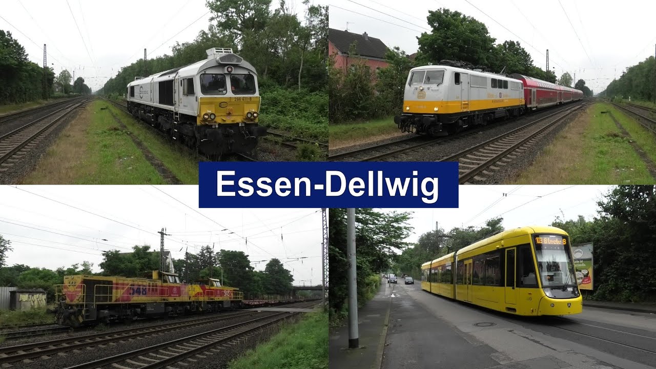 Bahnverkehr in Essen-Dellwig (Ost) mit EM Zügen, 194 158, ICE 2, Metrans Hamburglok, Güterzügen, uvm
